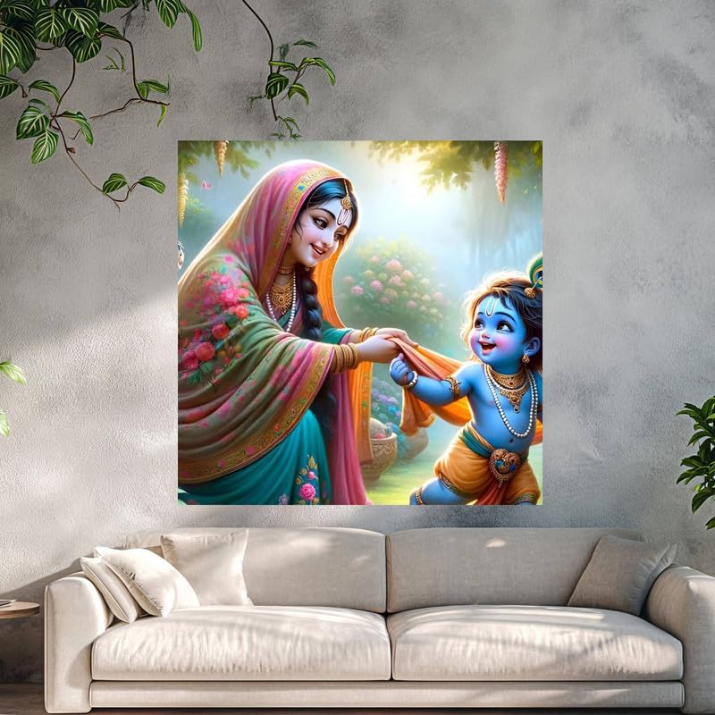 Image of British Terminal Cute little Bal Gopal Baby God Krishna| Kanha Ji | Laddu Lord Makhan Chor Painting Religious Poster for Pregnant Women for wall (matt thin vinyl,sticker,multicolor,unframed)| bj252