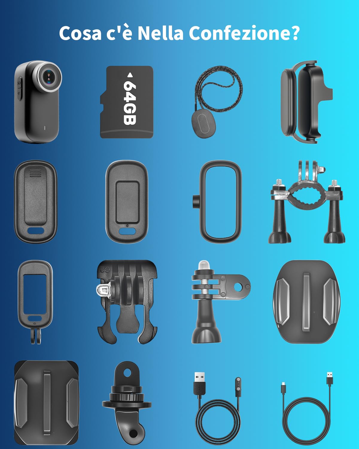 Action Cam 4K WiFi, Mini Fotocamera Sportiva 64GB, 150° Telecamera d'Azione con Schermo Mini POV Camera Bodycam Fotocamera Videocamera Accesorios Multiples per Bicicletta Casco