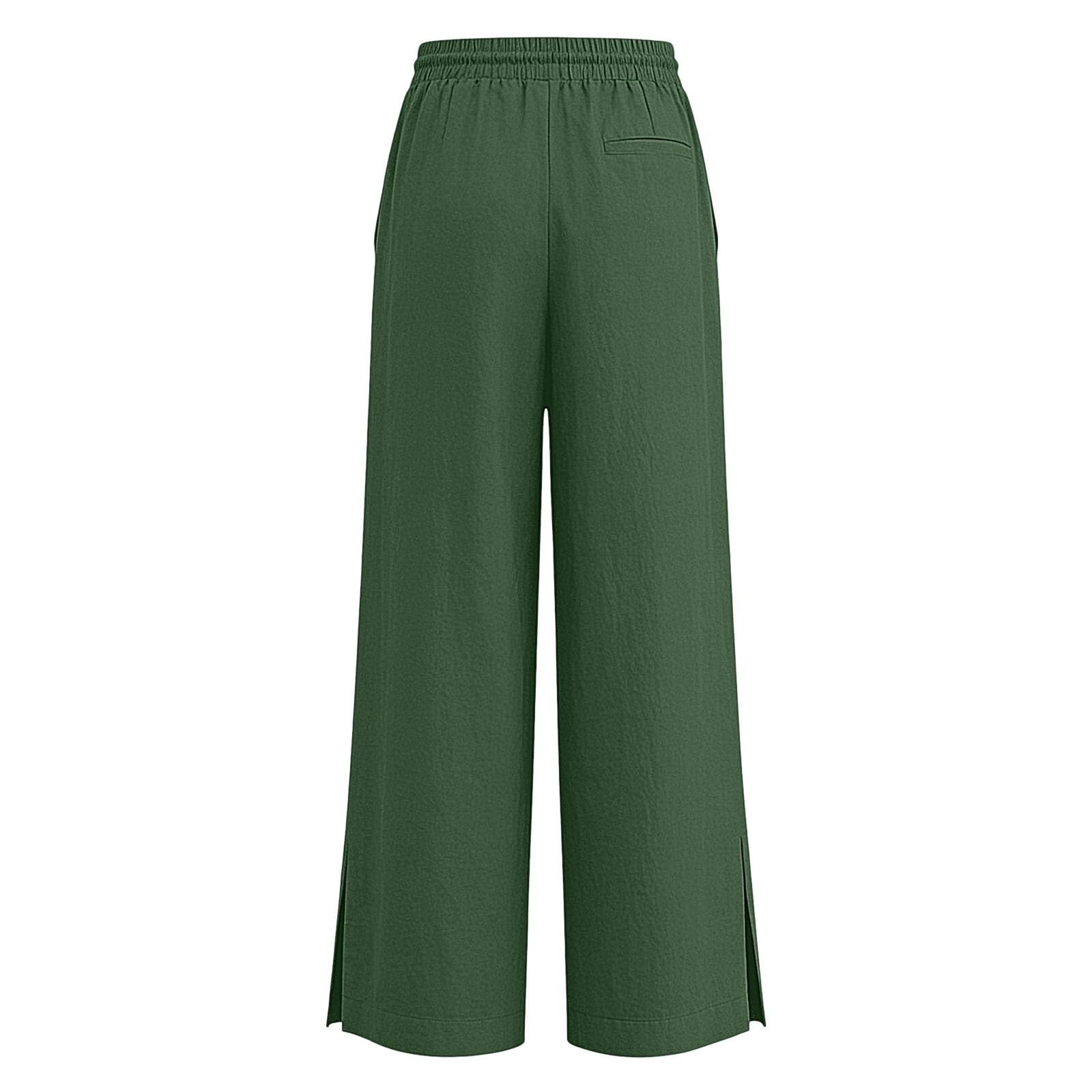 Pantalon en Lin Fille Été Fluide Léger Large Pantalon avec Poches Taille Haute Chic et Elegant Coton et Lin Sweatpants Taille Élastique Décontracté Fluide Ample Respirant pour Enfants 4-14 Ans