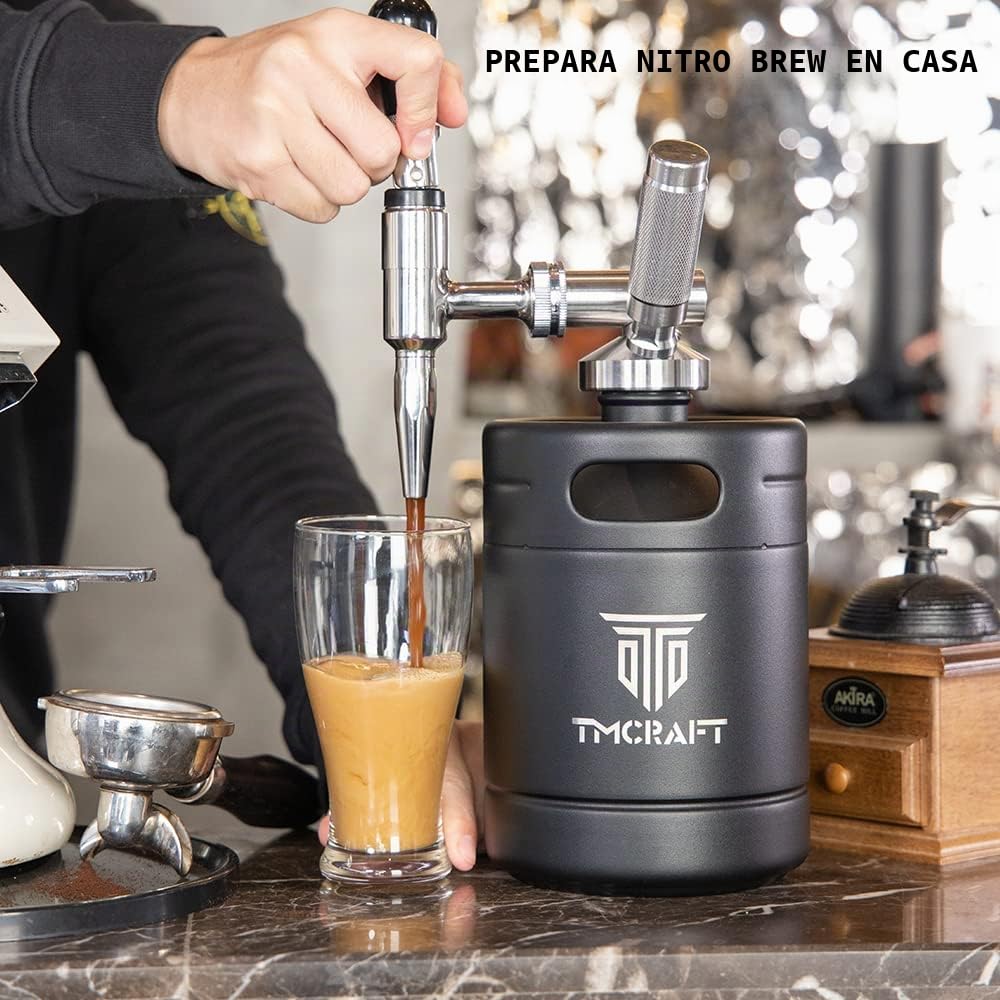TMCRAFT Cafetera Nitro Cold Brew de 64 oz, grifo de acero inoxidable Stout Cream y válvula de alivio de presión, barril de café de nitrógeno