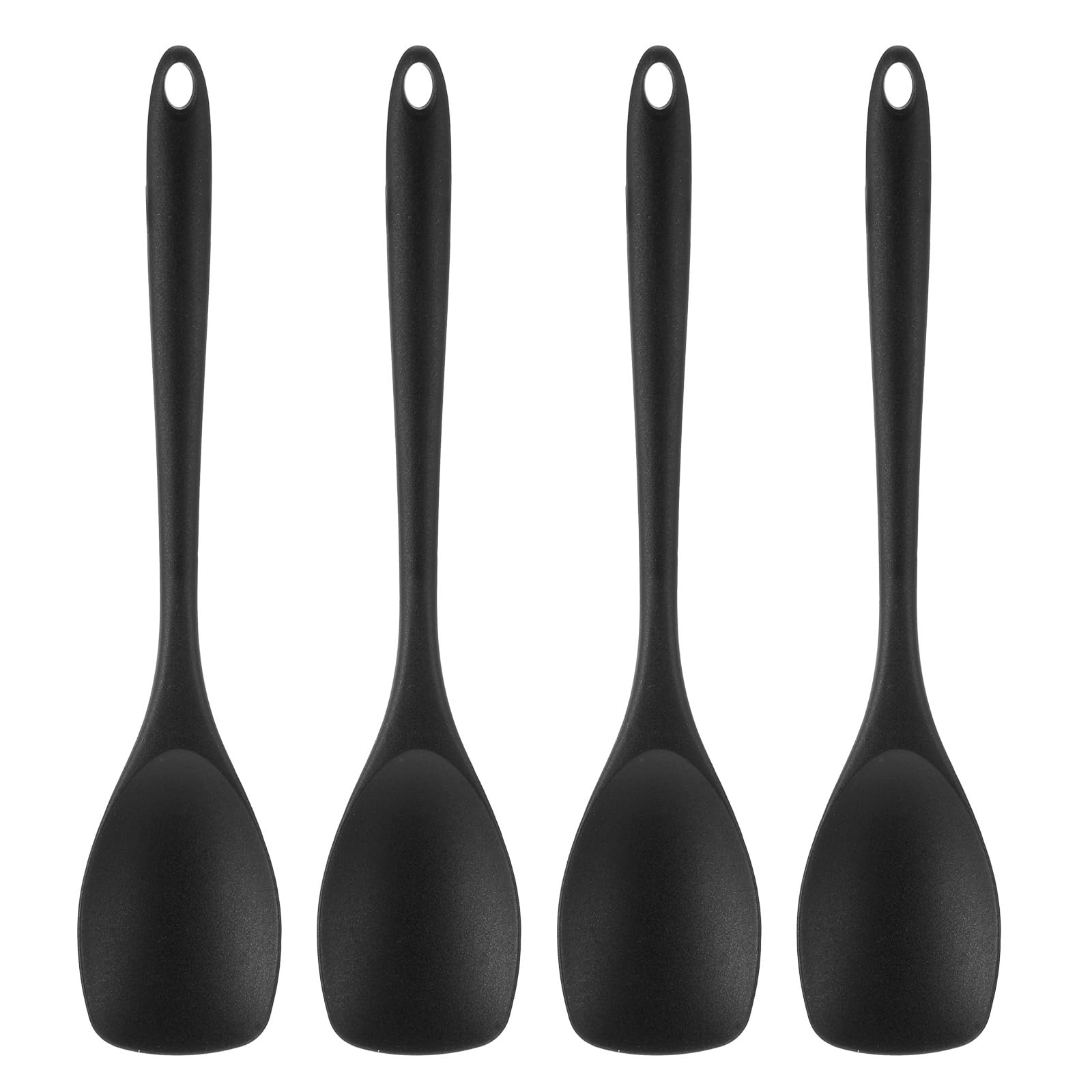 4 łyżki do mieszania, 27 cm, silikonowe łyżki do mieszania, czarne łyżki silikonowe, nieprzywierająca, długa rączka, łyżka silikonowa, do mieszania, przybory kuchenne, pomoc do gotowania