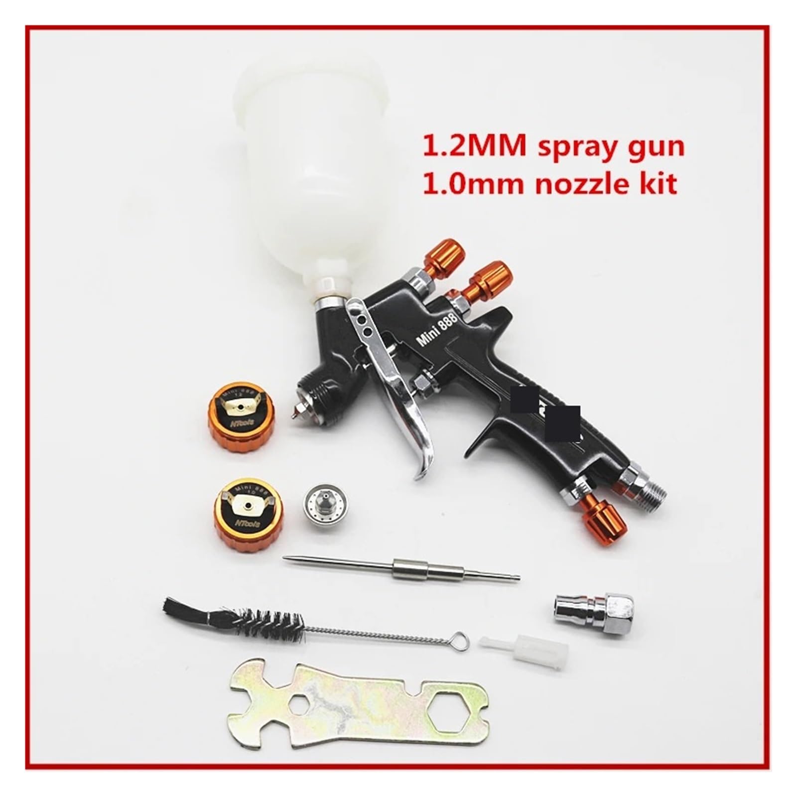 Pistola pulverizadora de 1,2 mm, Kit boquillas,0, Tanque 400 CC/250 CC, Pistola Aire con Vaso Mezclador Pintura y Adaptador, minipistola(Two Tank)