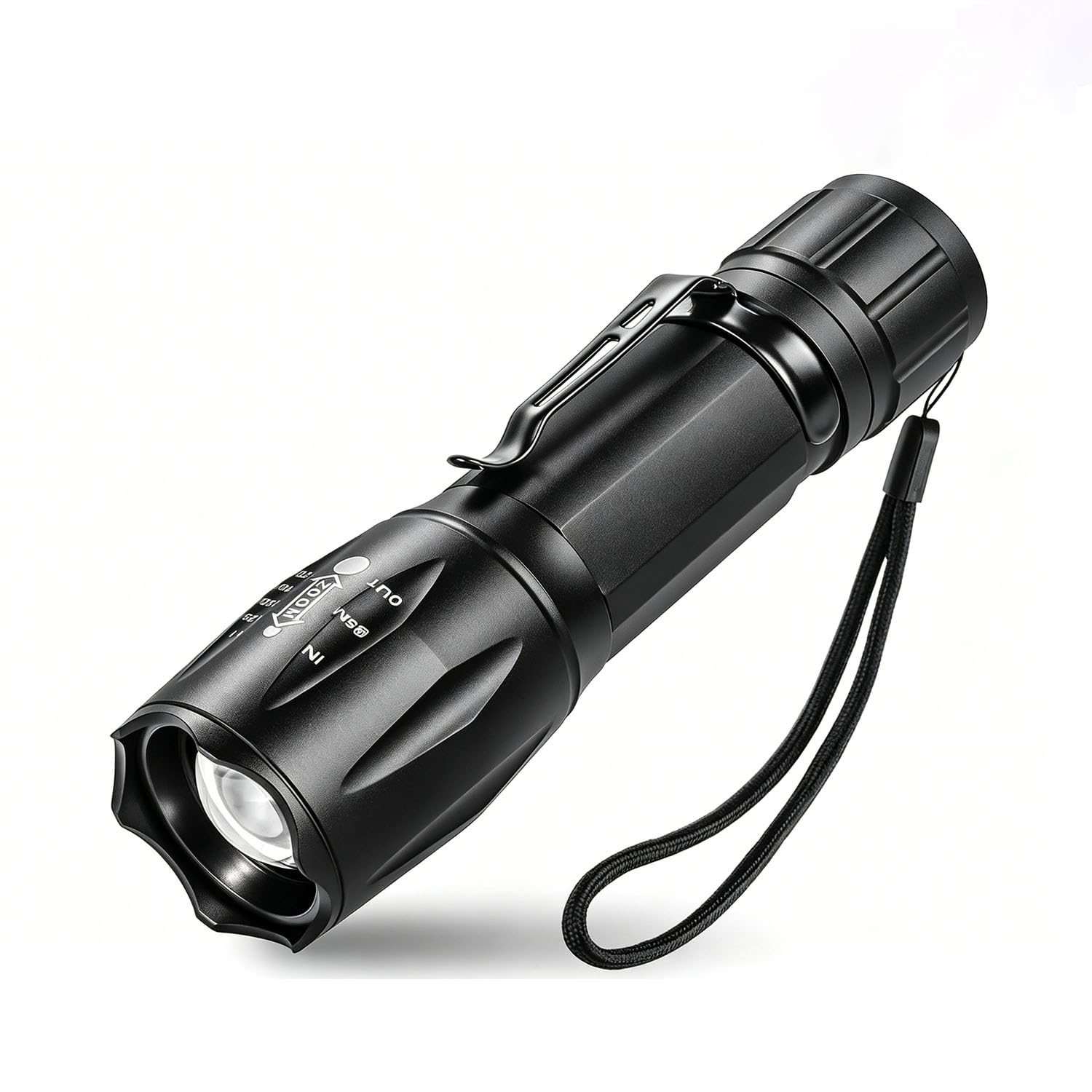 KZK Linterna LED táctica Zoomable, 2000 lúmenes altos, luz de flash de mano, 5 modos de luz (alto/medio/bajo/estroboscópico/SOS), resistente a la lluvia, linterna de clip portátil para camping