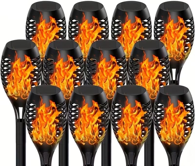 2025 New LED Solar Torch Lamp with Flickering Flame Effect, IP44 Protection, Mini Landscape Flame Lamp, Ideal Halloween Decoration for Driveways, Patios and Garden (Outdoor Solar Lights - 12 Pack)