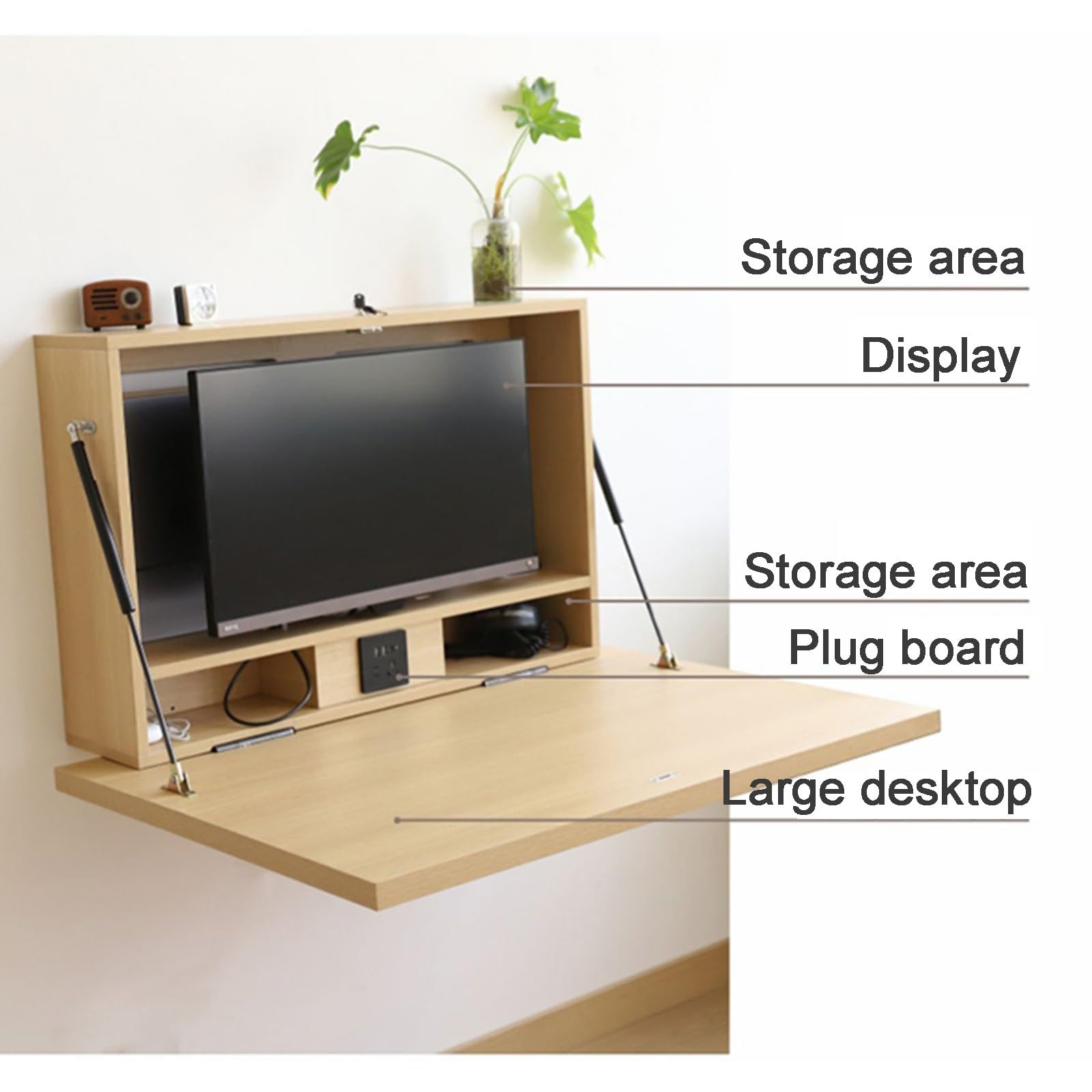 Mesa Plegable Montada En La Pared con Puertas De Salida Y Puertos USB con Compartimentos De Almacenamiento Multifuncionales para La Estación De Trabajo De La Computadora Portátil