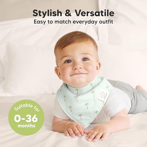 Miniatura 4 de Paquete de 8 baberos orgánicos tipo bandana para bebé, elegantes baberos bandana unisex, baberos súper absorbentes, baberos suaves para dentición
