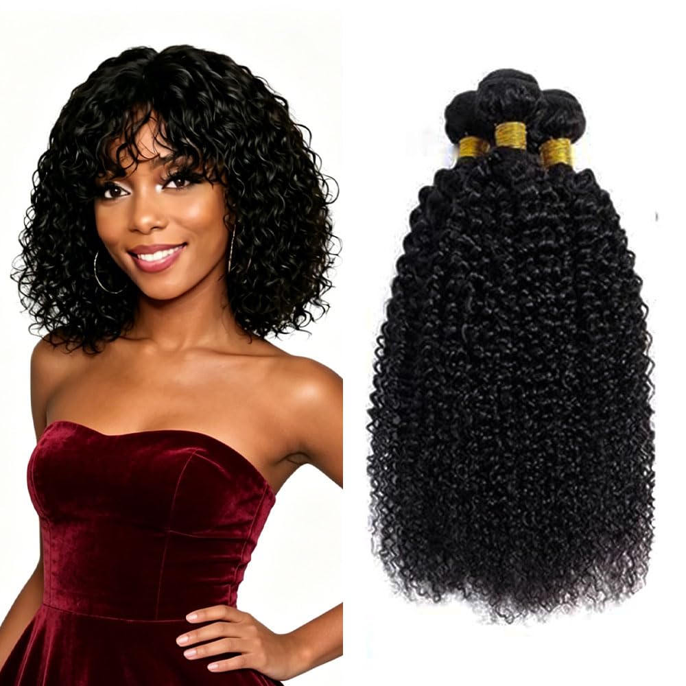 Photo 1 of CISMMEUYE Curly Human Hair Bundles 1B Natural Black 8-12 Inch