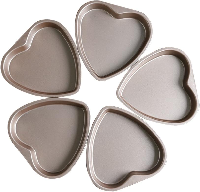 Bakerdream 5 Piece 6 inch Heart Shaped Cake Pan Set Muffin Chocolate Mold Non-Stick Heart Baking Pans (Loving Heart)