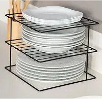 Suporte Porta 24 Pratos Organizador de Armário de Cozinha Aramado 3 Andares Preto Pliar