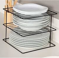 Suporte Porta 24 Pratos Organizador de Armário de Cozinha Aramado 3 Andares Preto Pliar