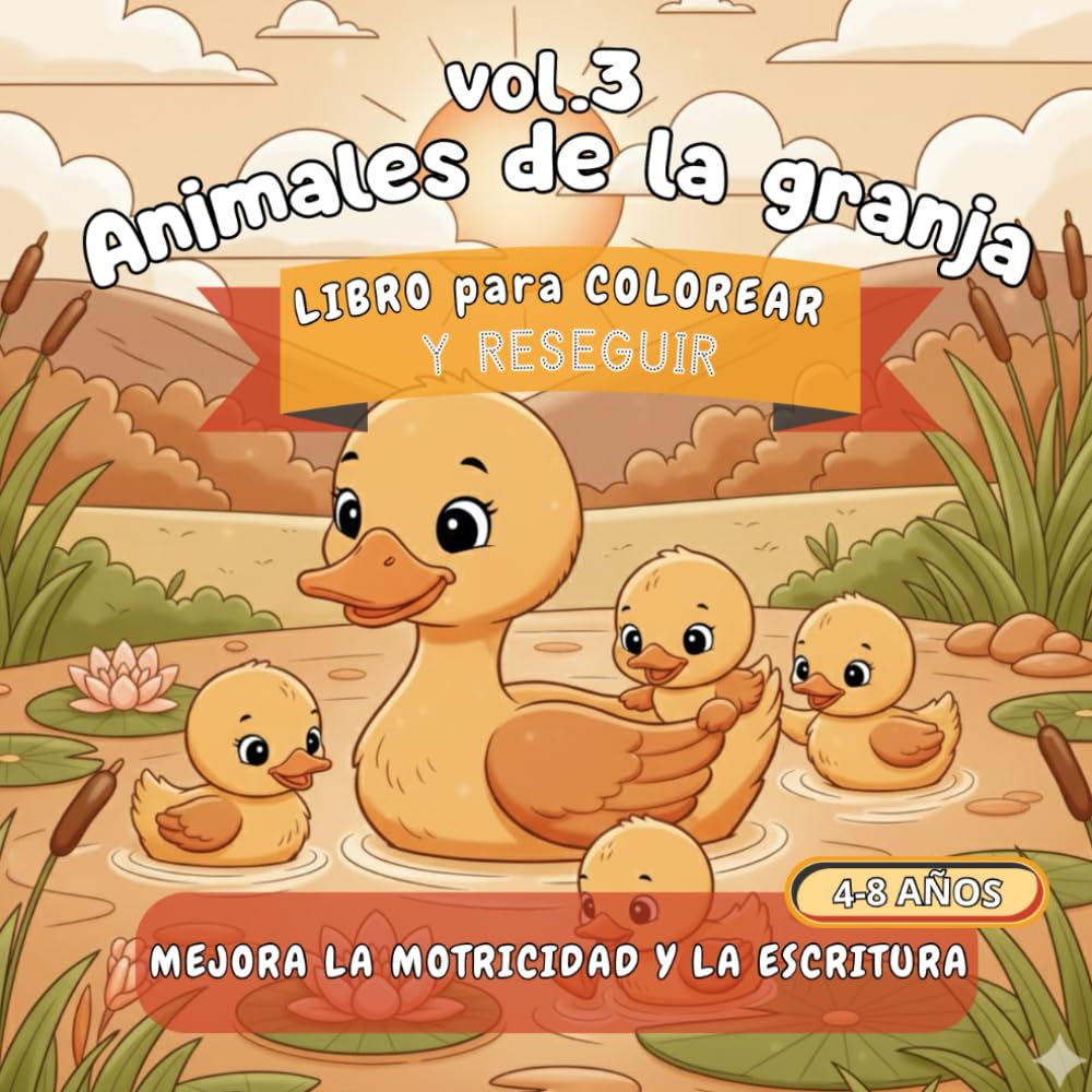 Vol.3 Animales de la Granja - Libro para Colorear y Reseguir: Mejora la motricidad y la escritura - niños 4 - 8 años (Pinta Conmigo)