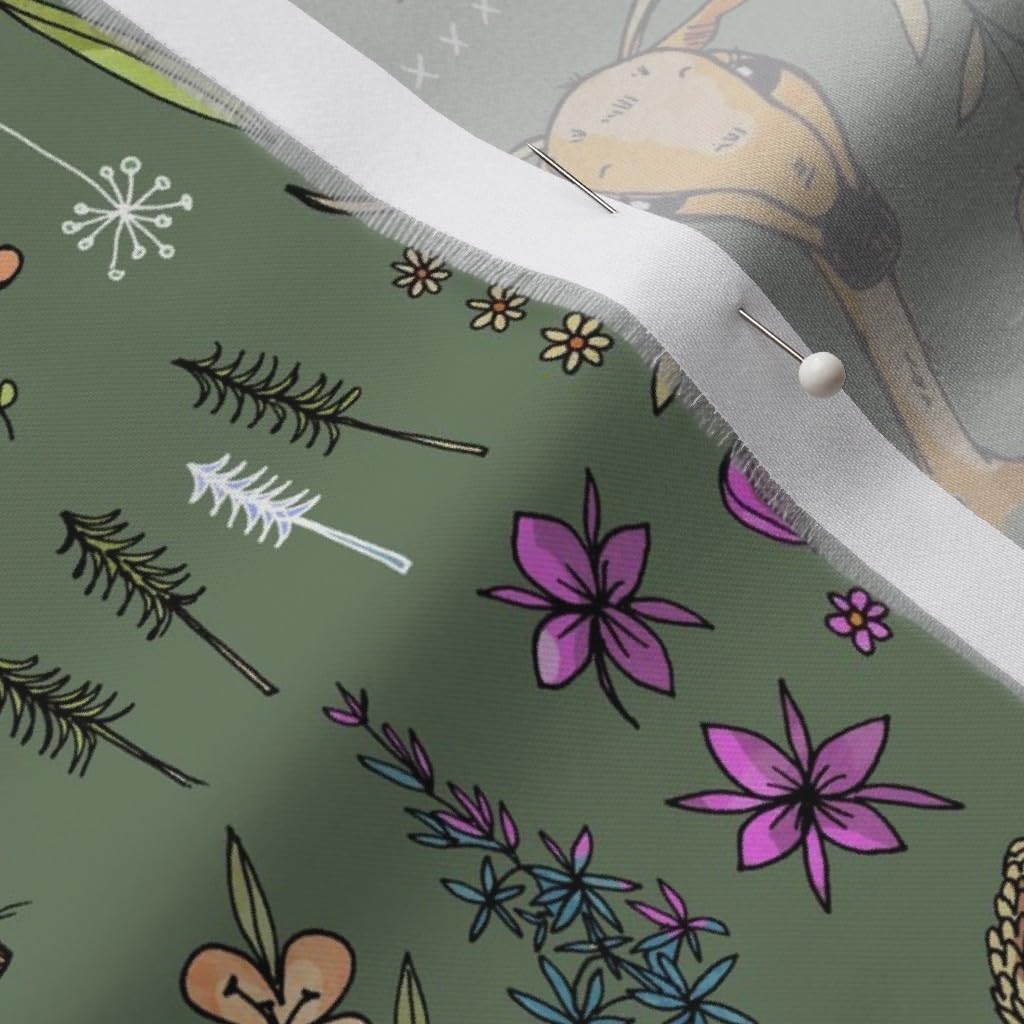 Spoonflower Fabric - Wild Deer Forest Wilderness Mountains Adventure Flowers Printed on Organic Cotton Sateen Fabric by The Yard - Sewing Quilting Apparel Home Decor