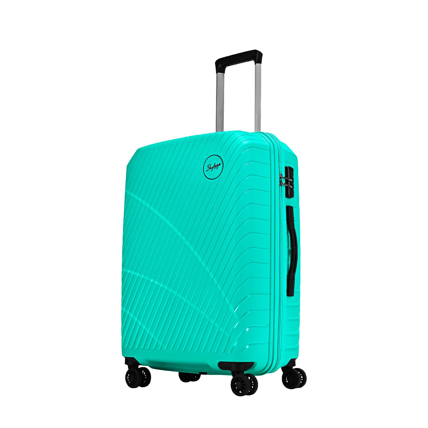 Skybags Streax | Check-in Trolley Bag, 66 Cm, Medium Hardside Luggage | 8 Wheels Spinner, Combination Lock | Polypropylene | Suitcase for Travel | 5 Year International Warranty | Turquoise