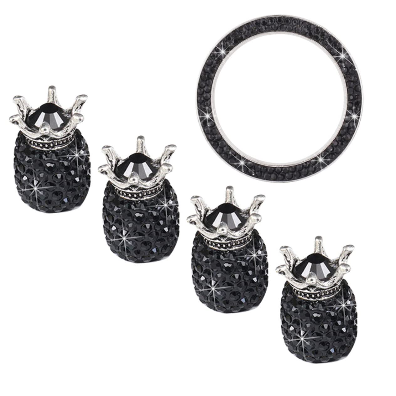 GLEAVI 15stücke Teiliges Set Rhinestone Ventilkappen Und Zündknopf- Auto-Dekoration Schwarz Schützt Vor Wasser Und Langlebiges Material Für Fahrzeuge
