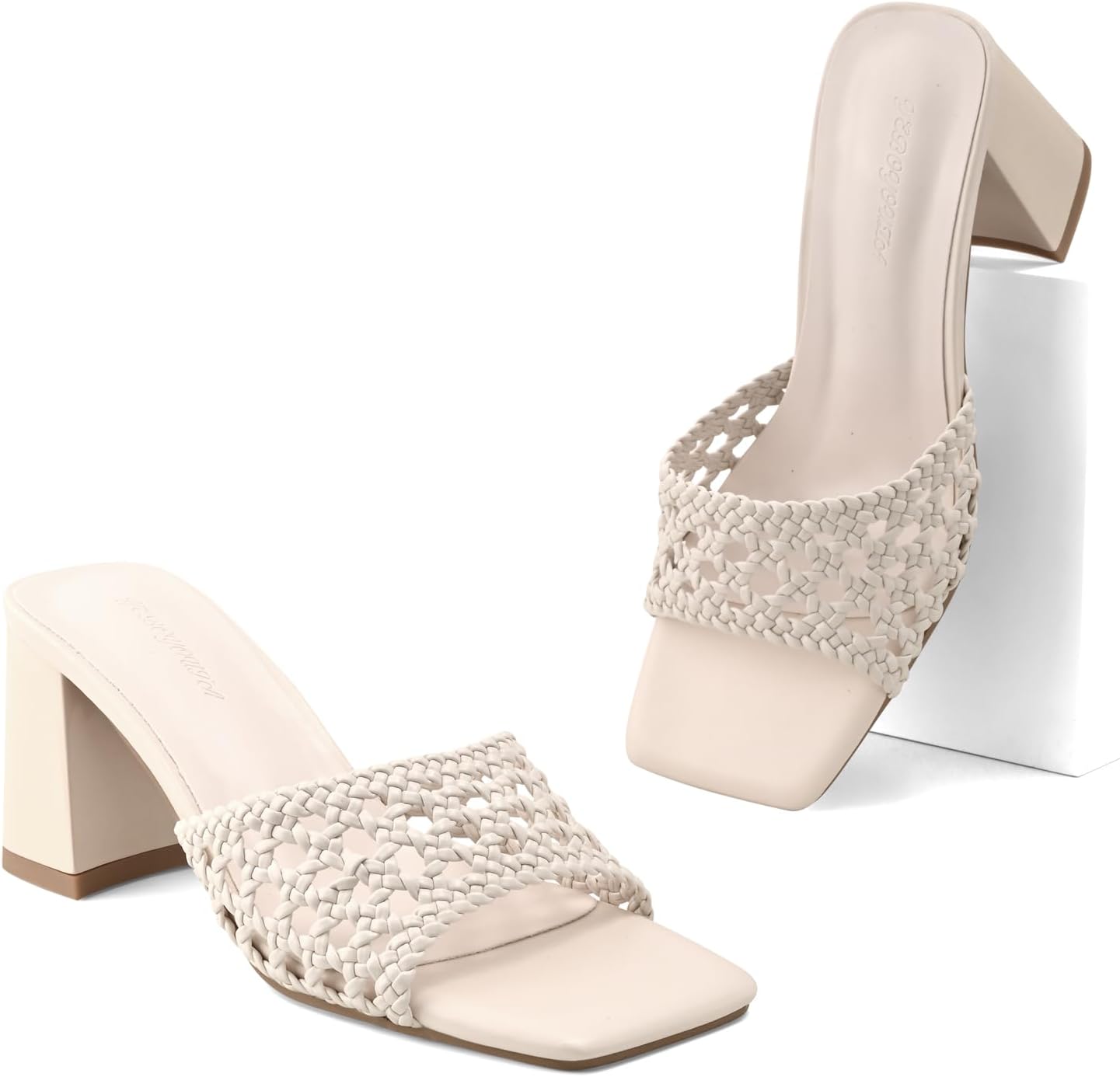 YEBOYOUZA Braided Chunky Heels for Women Slip On Mesh Mules Summer Sandals Square Toe Party Wedding Dress Pumps Shoes - Image 7