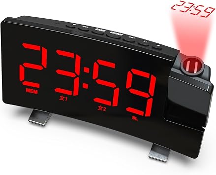 Alarm Clock, LED Digital Projection Clock, Table Clock, 7-Inch Large Screen, Easy to Read, Ceiling Projection, Clock, 180  Rotating Projection, Stylish, Automatic Dimming, 4 Levels of