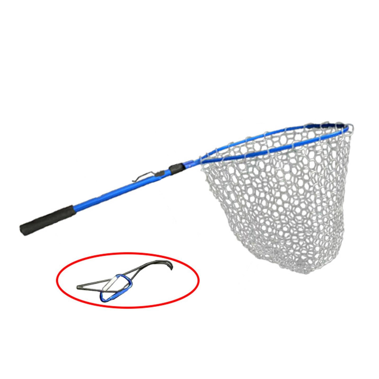 Épuisette de Pêche Filet Pliant Structure Aluminium Manche Extensible Filet Silicone Léger pour Attraper et Relâcher Poissons Adapté à La Pêche, Rouge