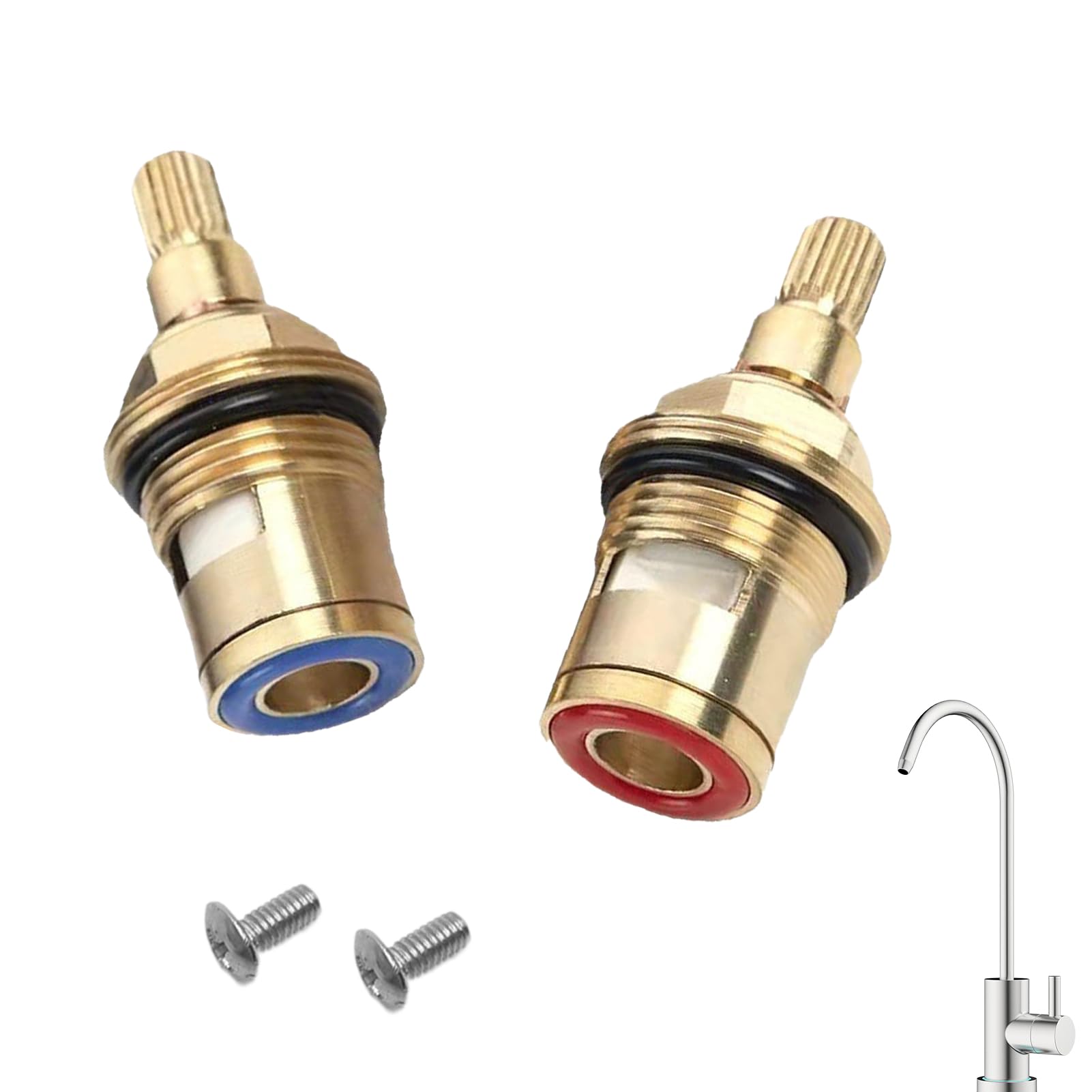 2 Pack 1/4 Turn 20 Spline Replacement Ceramic Tap Cartridge Tap Valve Cartridge Mixer Solid Brass Ceramic Universal Mixer Tap Cartridge for Bathroom Kitchen Faucet Repair Parts