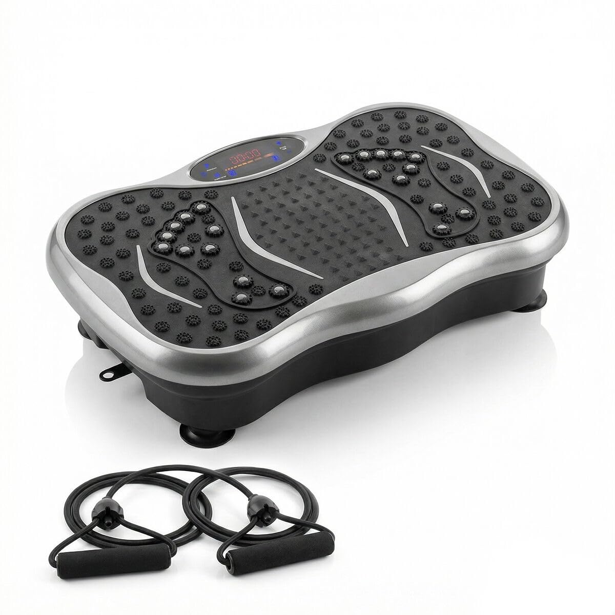 Piattaforma Vibrante Fitness Musicale + Bande di Resistenza, 99 Livelli Intensità, 5 Programmi, Altoparlante Bluetooth, Telecomando, Schermo LCD, Piattaforma Oscillante 150 kg