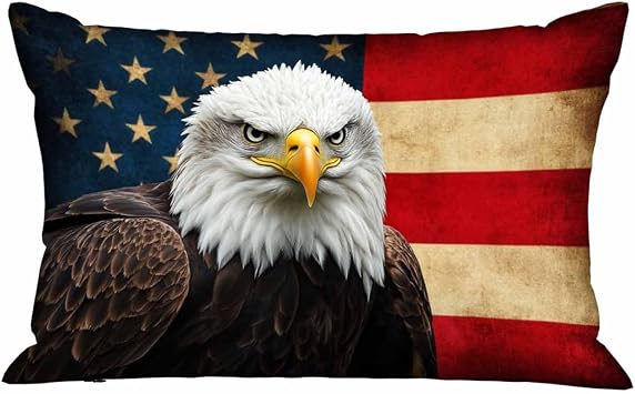 Mugod Cushion Cover Retro American Bald Eagle on Us Flag,Home Decorative Pillowcase Sofa Couch Throw Pillow Cushion Cover 20x30 Inches