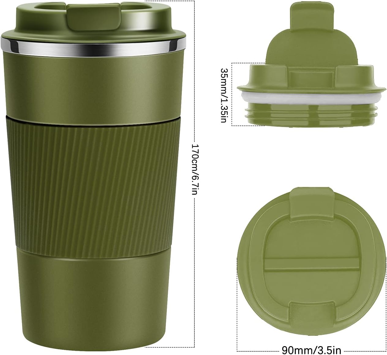 YINJOYI Travel Mug Reusable Coffee Cups Thermal Insulated Vacuum Insulation Stainless Steel Bottle for Hot Cold Drinks (Green, 510ml) - Image 4