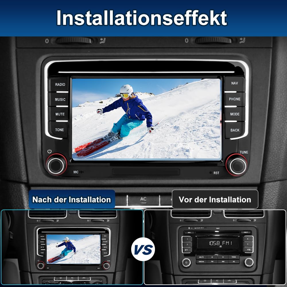 Junsun Android Autoradio für Volkswagen, Golf 5, Golf 6, Seat, Skoda 2GB+64GB with 7 Zoll Touchscreen CarPlay, Android Auto, Bluetooth Navigtion Lenkradsteuerung