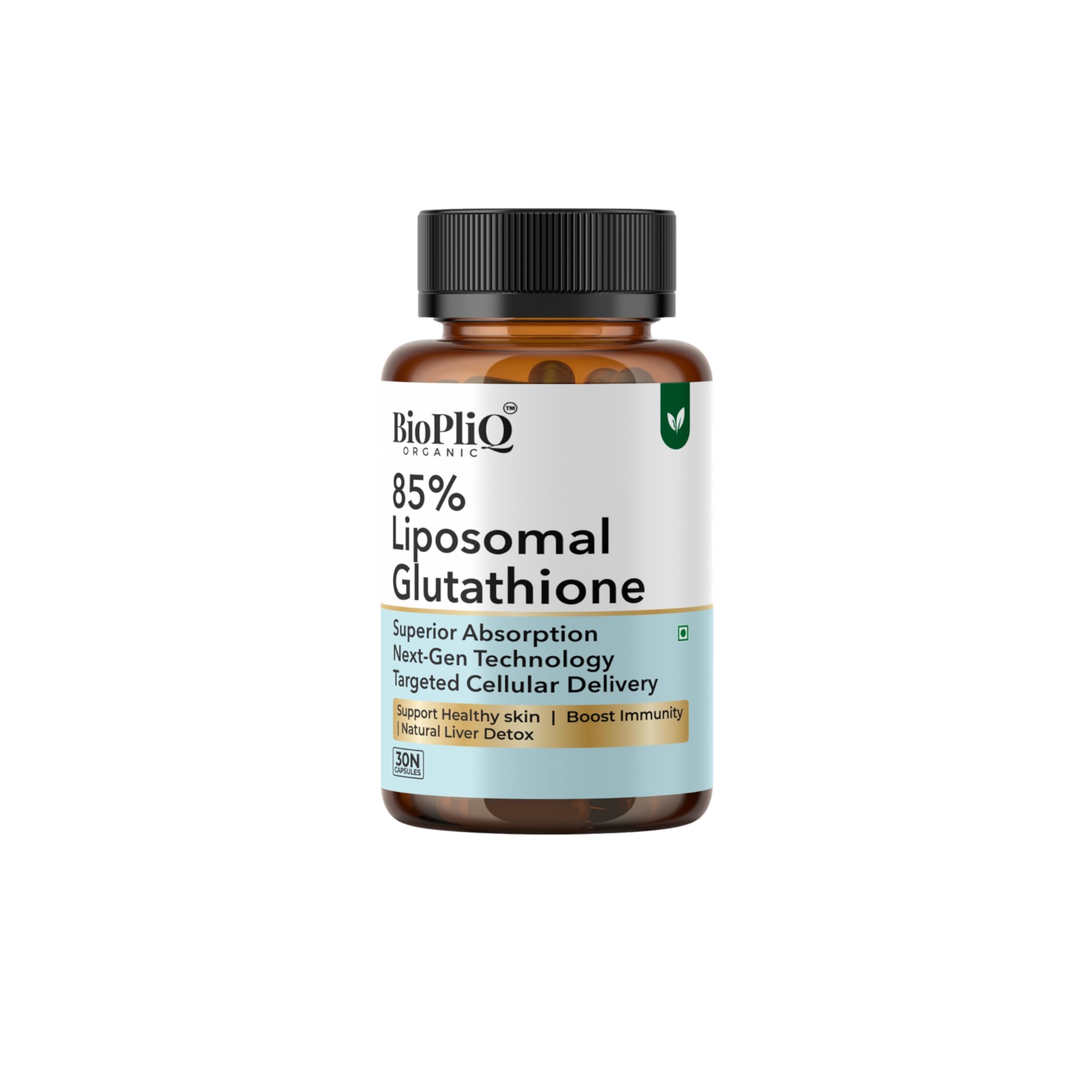 BIOPLIQ 85% Liposomal Glutathione 650mg | Internationally Tested & Lab Verified Quality | Antioxidant Support with Vitamin C, E, Biotin, Ashwagandha & Milk Thistle | 30 Veg Capsules