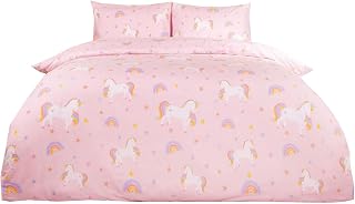 Dreamscene Unicorn Rainbow Star Duvet Cover with Pillowcase Childrens Kids Reversible Quilt Bedding Set, Blush Pink - Single
