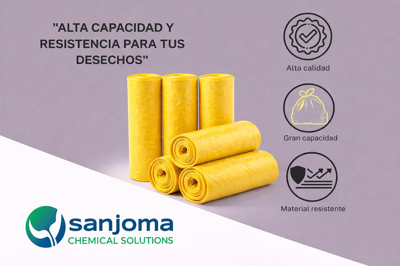Bolsas de Basura Amarillas 100L (85x105 cm), 20 Rollos | Galga 130 Extra Fuertes, Ecológicas, Compostables, 10 Bolsas por Rollo