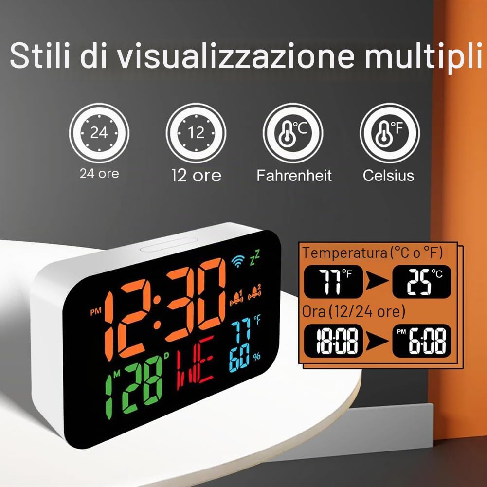 Hanzete Tuya Orologio da tavolo WiFi Calendario Termometro Igrometro intelligente con display digitale a LED Supporto WIFI Auto-Calibrazione/Luminosità regolabile a 4 livelli/APP Visualizzazione