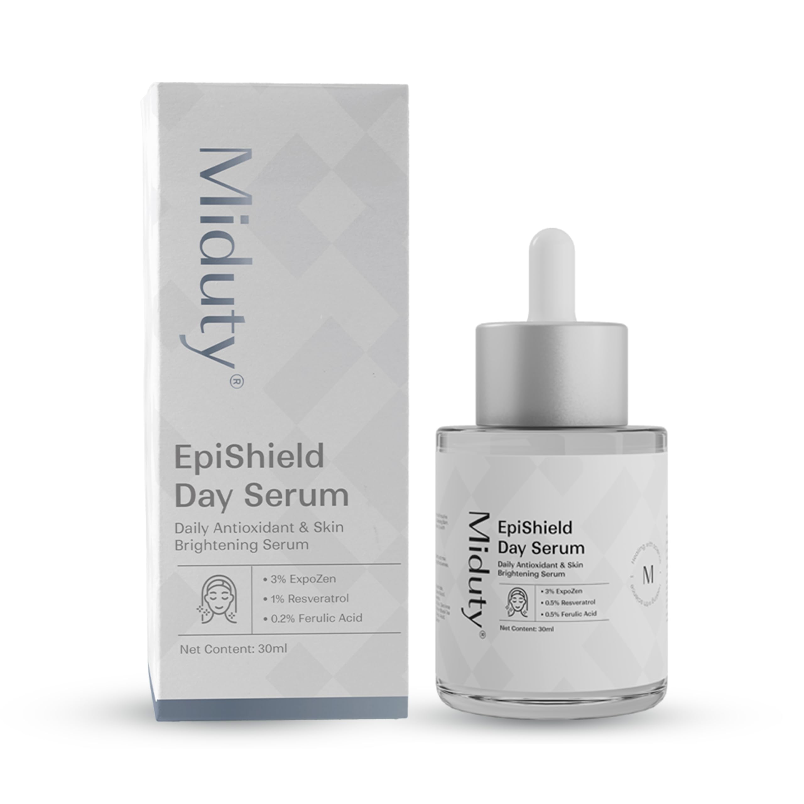 Miduty EpiShield Skin Protection Support, Antioxidant Day Serum | 3% ExpoZen, Ferulic Acid, Ectoin |Skin Thickening Support | For All Skin Types, Including Sensitive Skin | 30 ml