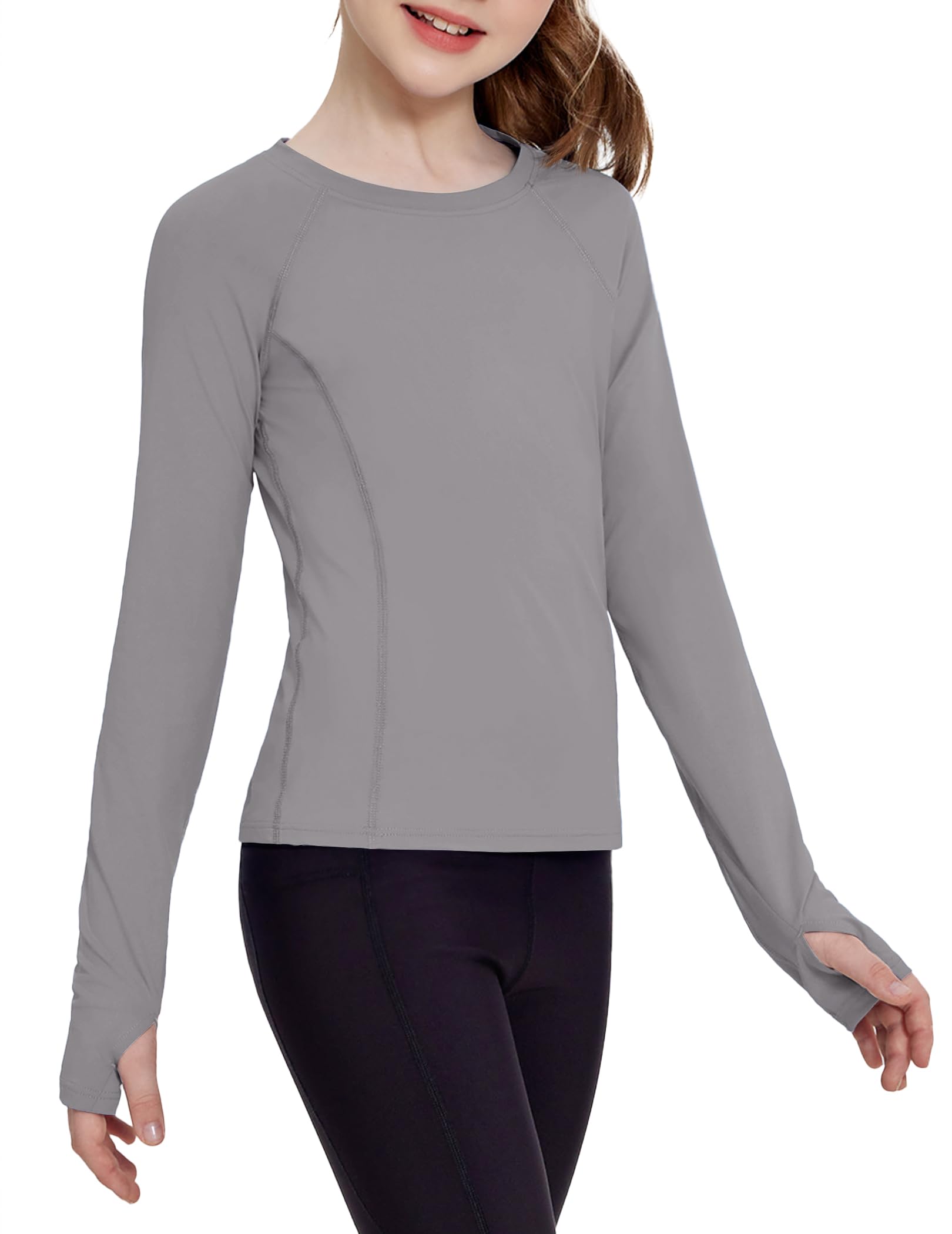 Zaclotre Girls Long Sleeve Shirts with Thumb Holes Kids Athletic Top Tees
