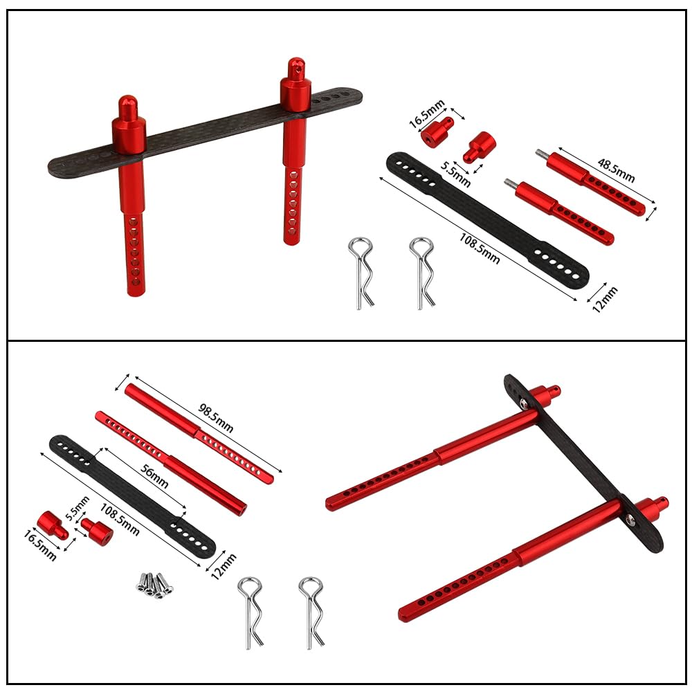 RZXYLRC Aluminum Adjustable Body Post Mounts Front and Rear Shell Column for Axial SCX10 II 90046 90047 1/10 RC Crawler Car Parts (red)