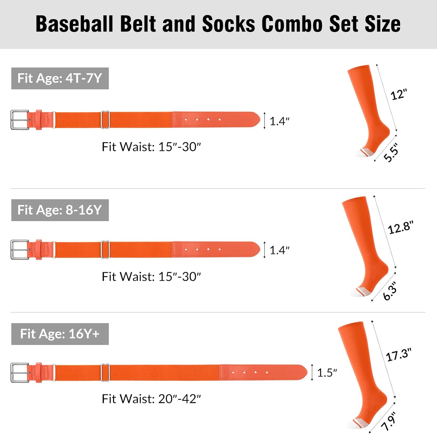 JASGOOD Baseball Socks and Belt Combo Set Softball Socks Adjustable Baseball Belt for Kids Youth Adult - Image 7