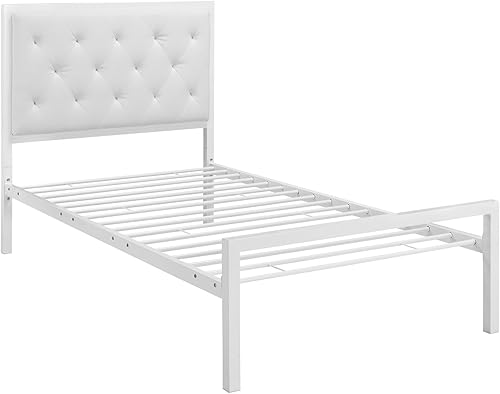 Miniatura 7 de Modway Mia - Base de cama de piel sintética copetuda, tamaño individual, color blanco y blanco