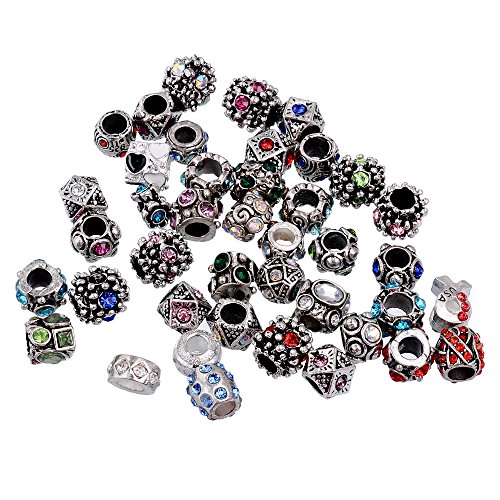 Rubyca 30Pcs Mix Lot Assorted Crystal Silver Color Tibetan Metal Charm Beads Jewelry Making #TOP4