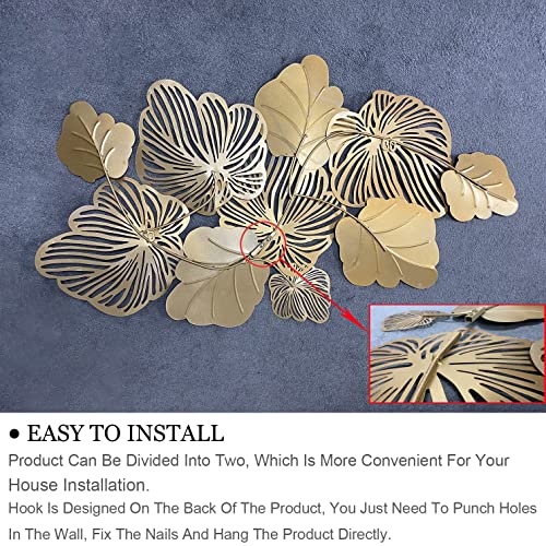 3D Metal Wall Decor Metal Wall Art Leaves, Modern Gold Home Decor Wall Sculptures "Gold Flower Blooming" Handmade Wall Hanging Artwork Decoration For Living Room Bedroom Luxury Kitchen Gifts ,132X72Cm/52"X29" #TOP3