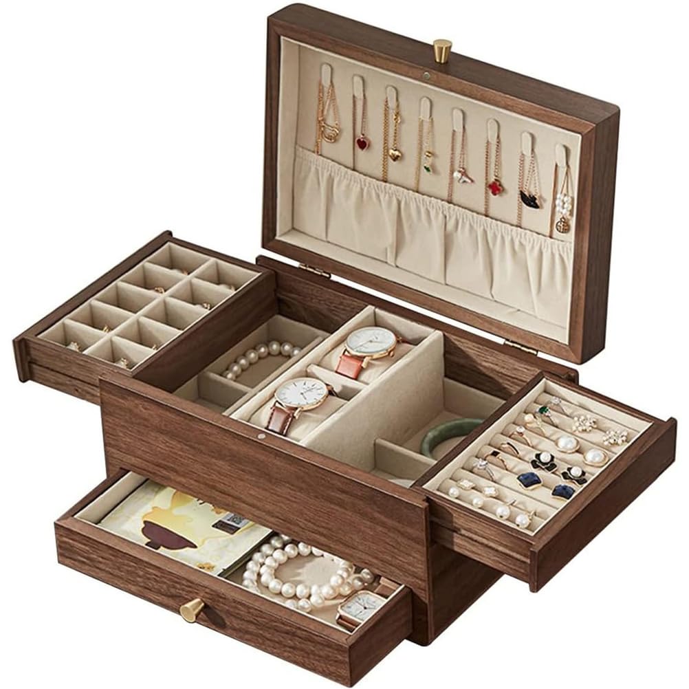 Lshtshf-ou Jewelry Storage Box 3-Layer With Drawers Display For Women/Girls Gift For Relatives/Newlyweds