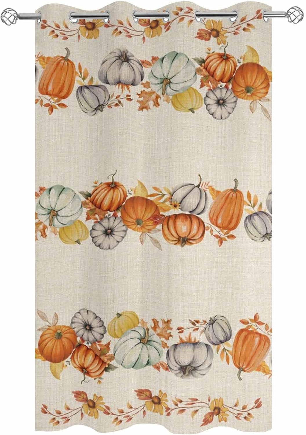 Outdoor Curtains for Patio 1 Panel Thanksgiving Fall Pumpkin Maple Leaves Linen Waterproof Privacy Outside Curtain Sun Blocking Grommet Blackout Drapes for Porch Gazebo Pergolas Balcony 52x95 Inch