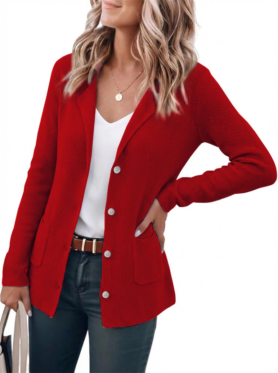 IDEALSANXUN Womens Knit Blazer Casual Lightweight Spring Fall Sweater Jackets Cardigan Coat