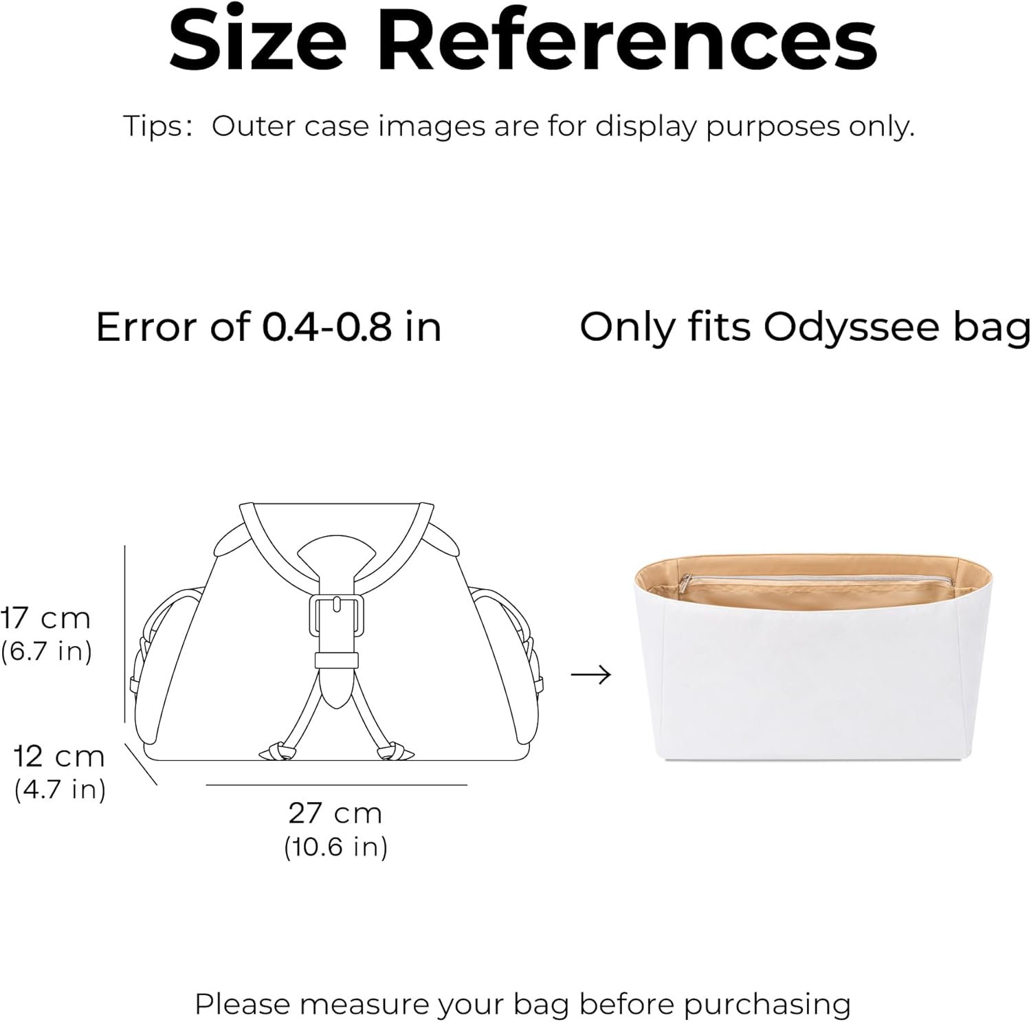Tote Bag Organizer Insert for LV Louis Vuitton Odyssee MM Bag,Custom Fit Inside Premium Lightweight Water Resistant Purse Insert with Zipper(Matte Black) (Vanile, Fits-Odyssee)