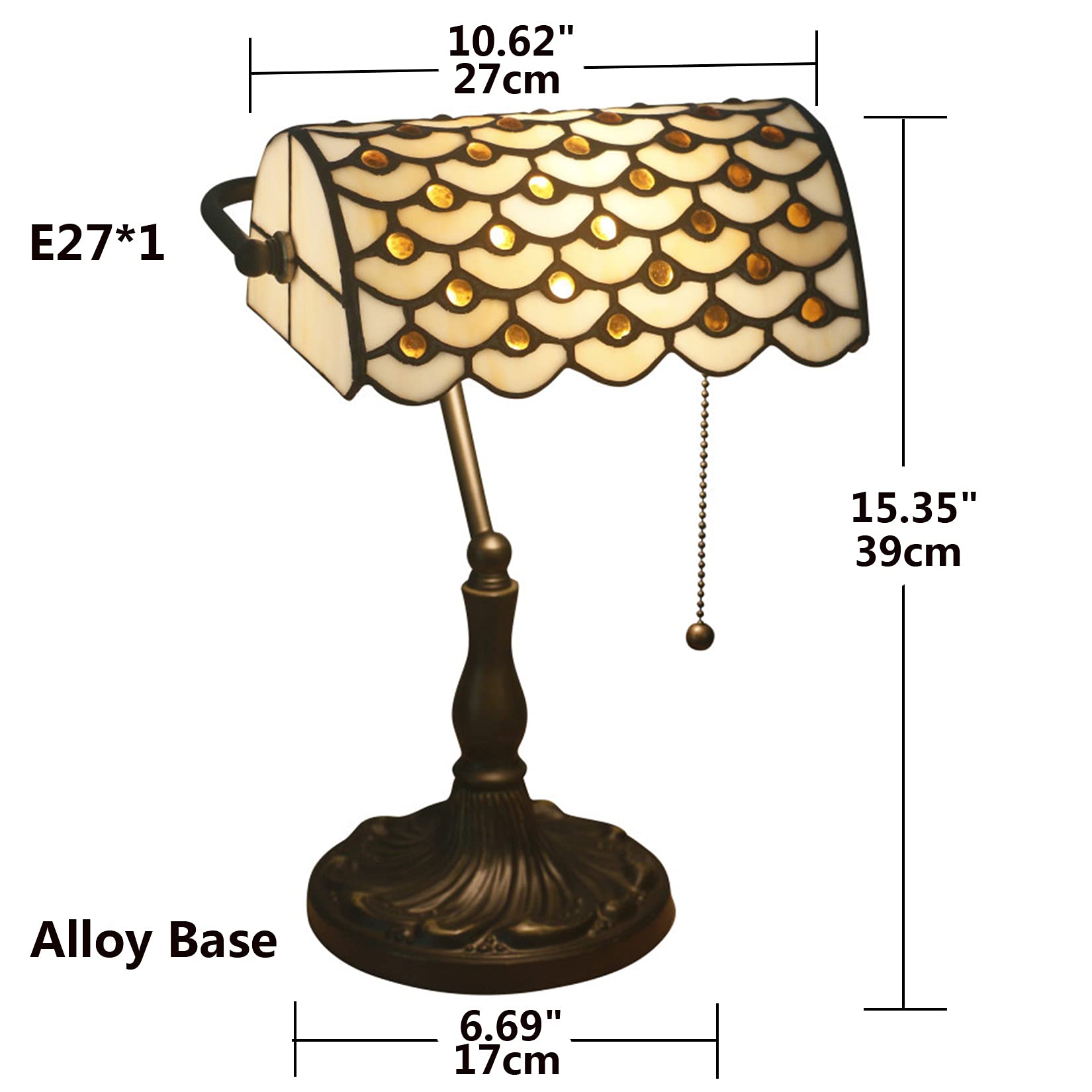 Lampada da banchiere Vintage Lampada da Tavolo in Stile Tiffany Lampada da scrivania per Pianoforte Lampada da Comodino con Base in Lega Anticata Lampada da Notte per Camera da Letto Paralume in vetr