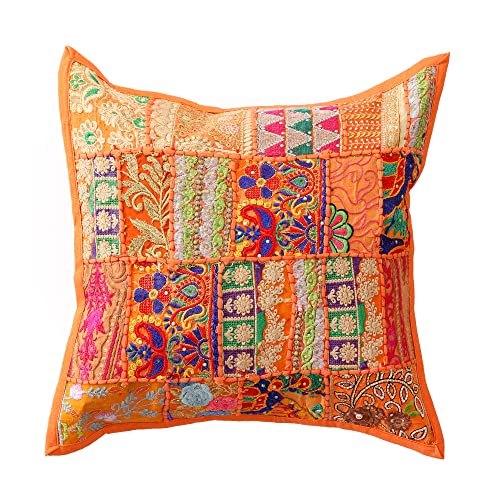 Image of Ravaiyaa - Attitude is everything Set Of 2 PC Home Sofa Decor Cotton Cushion Cover, Handmade Khambadiya Patchwork Pillow Case, Embroidery Cushions