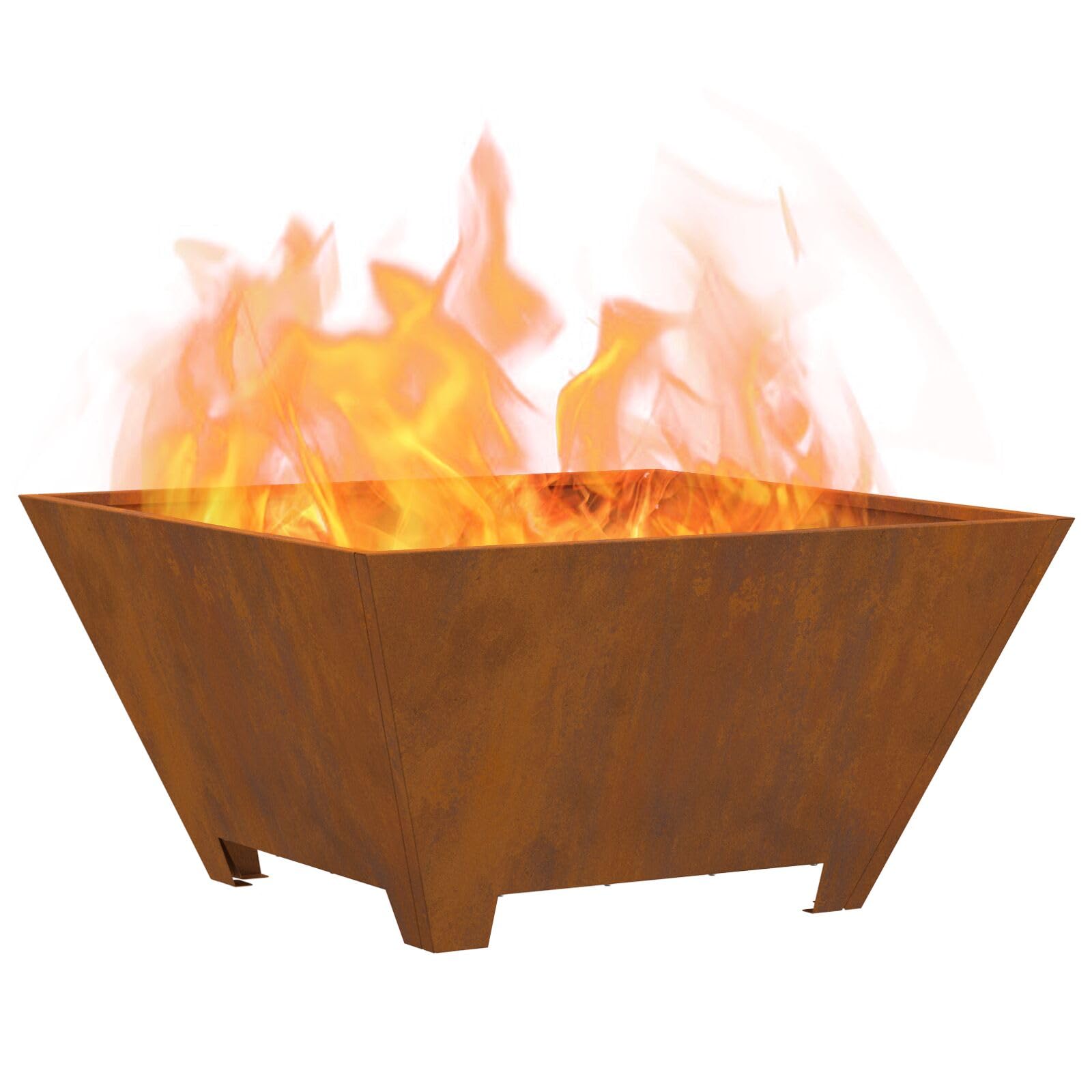 Gecheer Focolare Quadrato, Riscaldamento Esterno Portatile 60 x 60 x 30 cm in Acciaio Corten per Riunioni all'Aperto, Barbecue e Serate con Amici e Famiglia