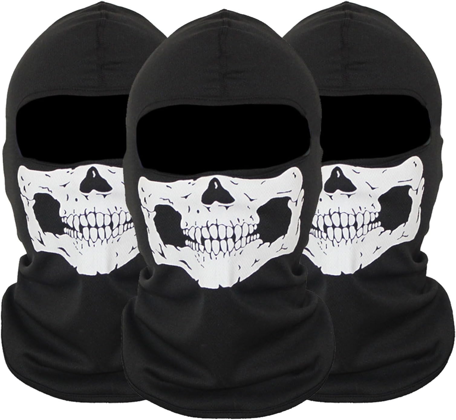 EUPSIIU 3 Pieces Skull Balaclava Ghost Mask Call of Balaclava Ghosts Balaclava Skull Mask Death Masks Cosply Ski Costume Cycling Riding Hunting Fishing Halloween Party, Black, One Size
