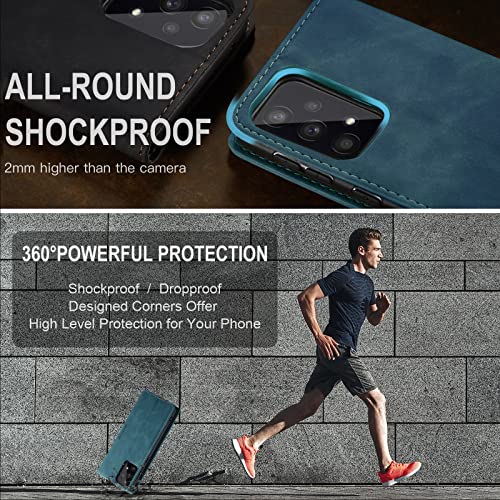 Image of QLTYPRI Case for Samsung Galaxy A32 5G, Vintage PU Leather Wallet Case Card Slot Kickstand Magnetic Closure Shockproof Flip Folio Case Cover for Galaxy A32 5G - Blue
