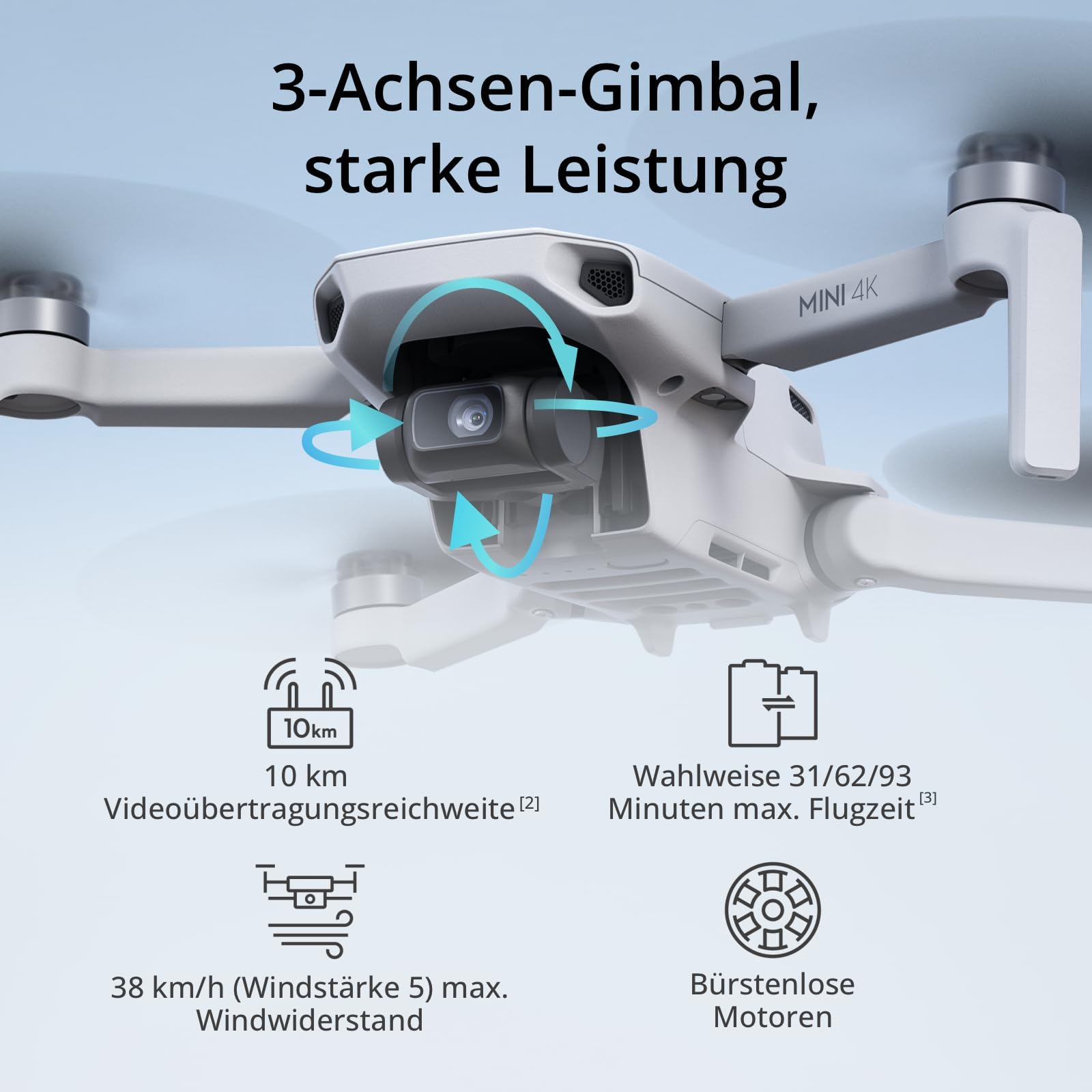 DJI Mini 4K Fly More Combo Drohne 4K UHD Kamera unter 249 g 3-Achsen Gimbal 10 km Videoübertragung 3 Akkus 93 min Flugzeit C0