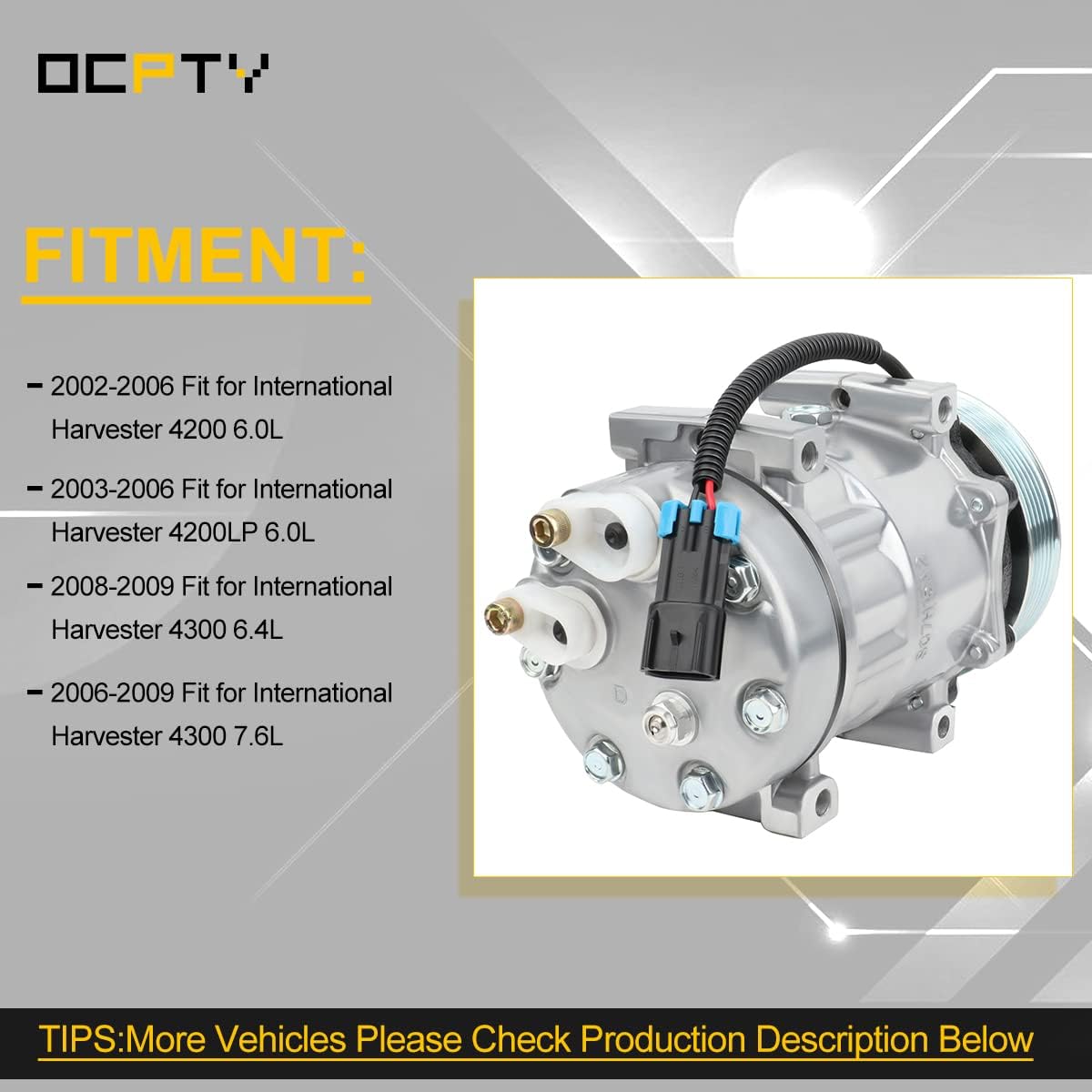 OCPTY AC Compressor for 1991 1992 1993-2010 For International 4300LP 4400LP 4600LP 6.4L 7.6L 7.3L 204815 509617 1064957 1064988 1065018 638875 98598 2041762 6511275 6811275 7511275 3547916C1