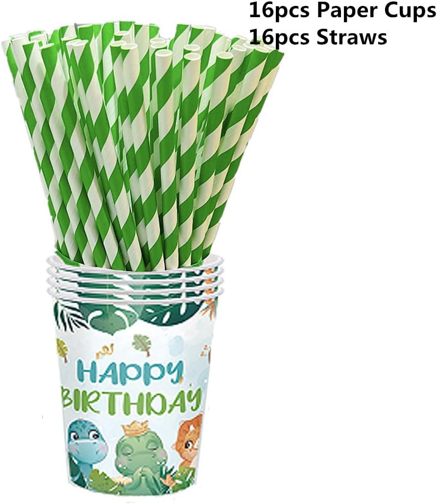 134 Pcs Watercolor Dinosaur Party Supplies Decorations, Disposable Dinosaur Party Tableware for Kids Boys Birthday Includes Dinner Dessert Plates Napkins Straw Tablecloth Forks Cups, Serves 16 Guests - Image 6
