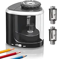 Apontador de lápis elétrico alimentado por bateria com design ergonômico e trava de segurança – Apontador elétrico portátil para lápis de cor, HB, nº 2, compacto, leve com lâminas afiadas, pilhas não
